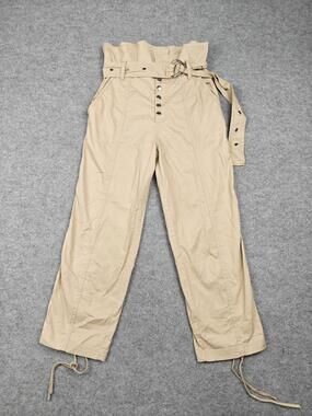 Marissa Webb Pants Womens 4 Beige Paperbag High Waist Belted Pockets Twill